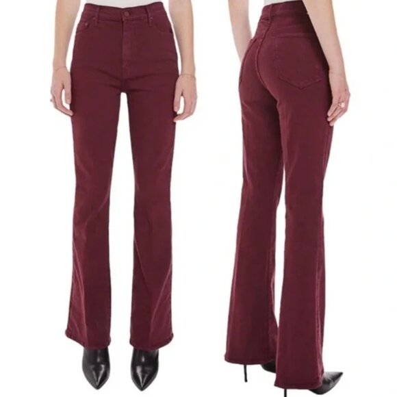 Mother High Waisted Weekender Skimp Play Date Burgundy Flare Jeans - Size 25 - Picture 1 of 11